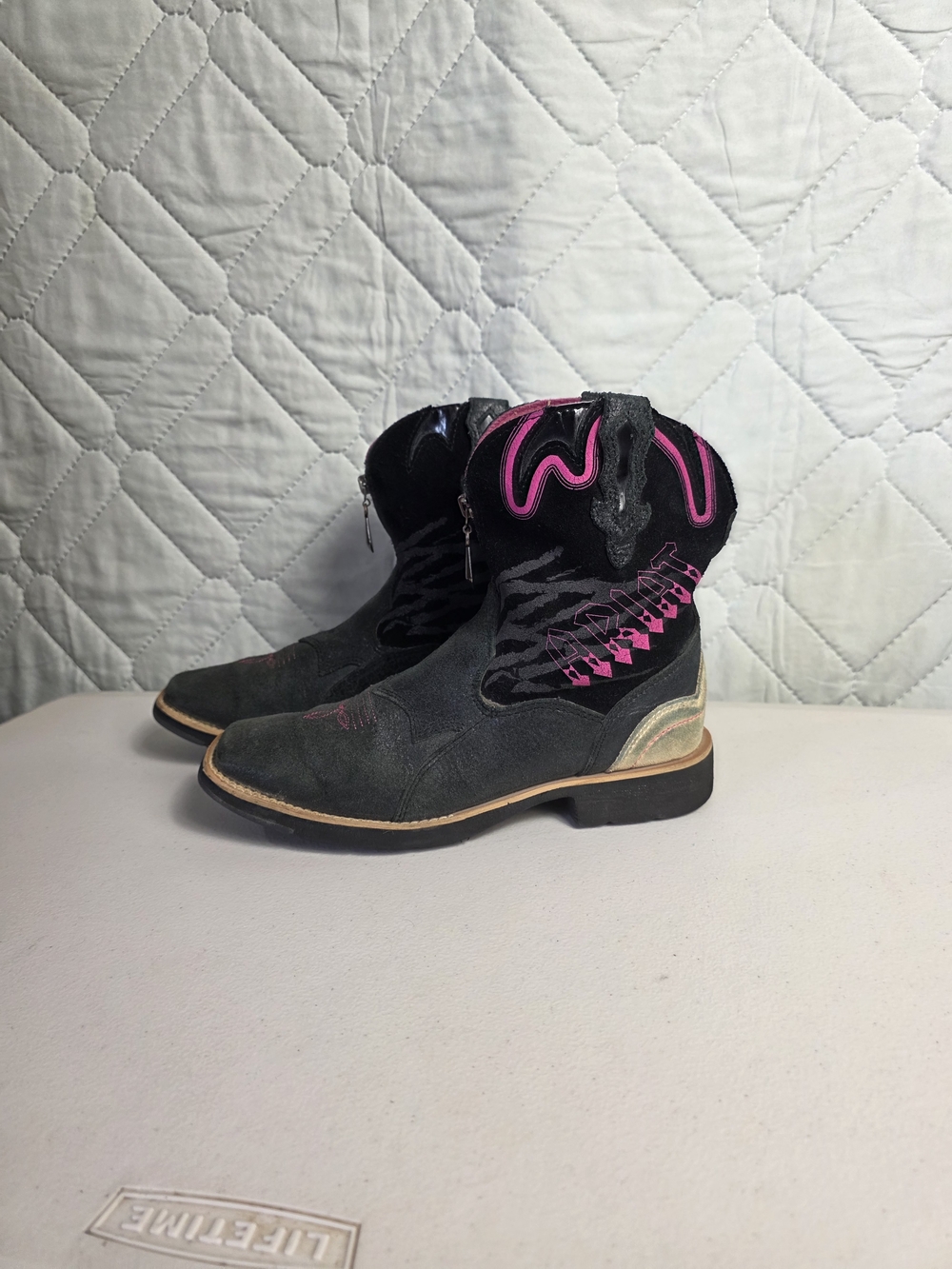 ARIAT Zipitbaby Womens Size 5 Black/Pink Western Boots Zipper Retired Zebra
